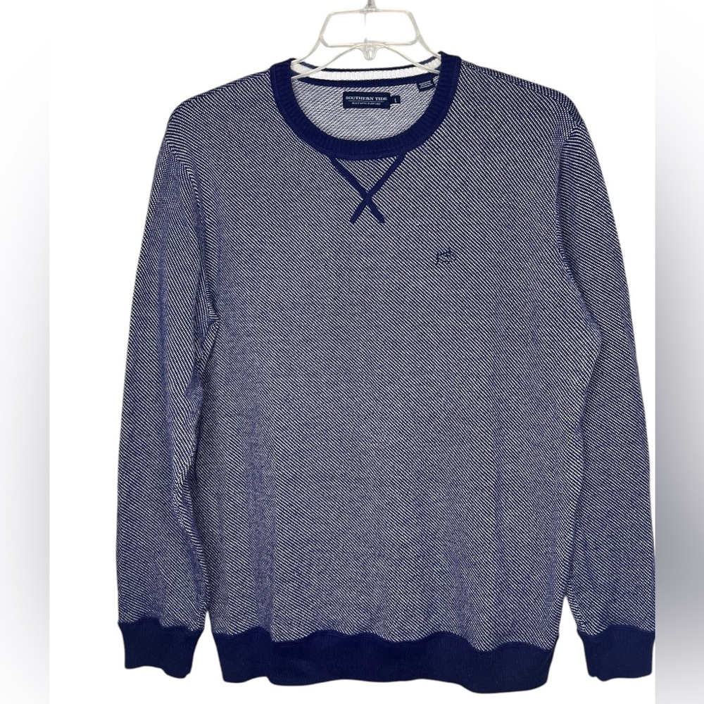 Southern Tide Men’s Pacific Highway Twill Crewneck Sweater Navy - Large
